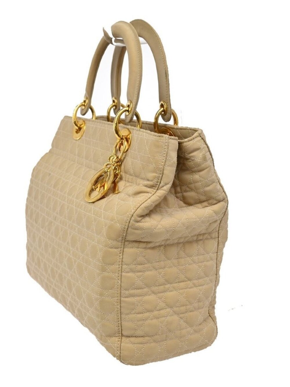 CHRISTIAN DIOR Lady Cannage Tote Hand Bag Nylon Leather Beige GHW Italy 82EF879 - Picture 2 of 16